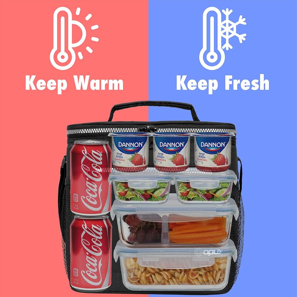 opux Insulated Lunch Box Men Women, Lunch Bag for Work School, Leakproof Soft Cooler Tote Adult, Large Lunch Pail Kids Boys Girls, Picnic Beach Food Bag with Shoulder Strap, Purple Floral
