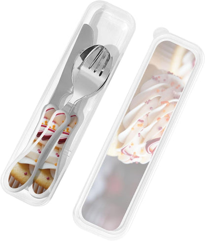 3-Piece Kids Silverware Set With Storage Case, Stainless Steel Reusable Children Safe Knife Spoon Fork Set Blue Active Girl Running Sunset Children Flatware Set For Kids Lunch Box - Colors B