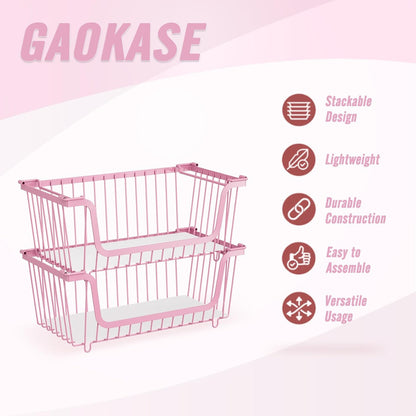GAOKASE 4 Pcs Stackable Wire Baskets for Pantry Organizers and Storage,Vegetable Fruit Basket for Countertop,Kitchen Storage Metal Baskets,Produce Potato Onion Storage Bin-Black