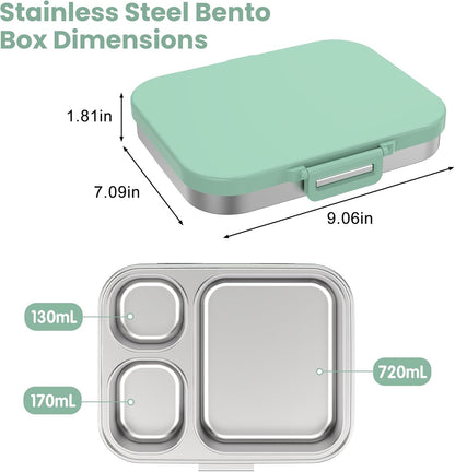 Pawtong Stainless Steel Bento Lunch Box for Kids | 3-Compartment Lunch Box Container Kids | 100% Leakproof, Eco-Friendly, Perfect Portion Control for Kids&Adult Healthy Meals (Purple)
