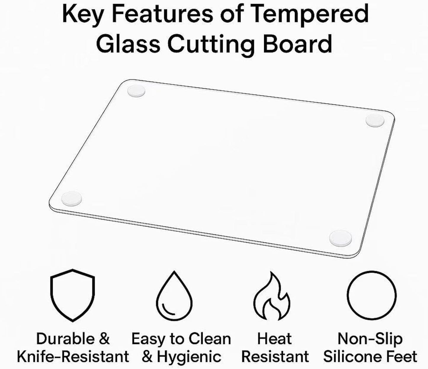 Set of 4 Tempered Glass Cutting Boards for Kitchen, Clear Chopping Board with Non-slip Rubber Feet for Countertop, Rectangle Chopping Block Long Lasting Shatter-Resistant Heat-Resistant, 2 Size