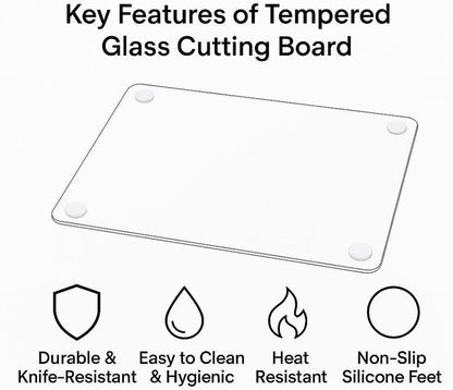 Set of 4 Tempered Glass Cutting Boards for Kitchen, Clear Chopping Board with Non-slip Rubber Feet for Countertop, Rectangle Chopping Block Long Lasting Shatter-Resistant Heat-Resistant, 2 Size