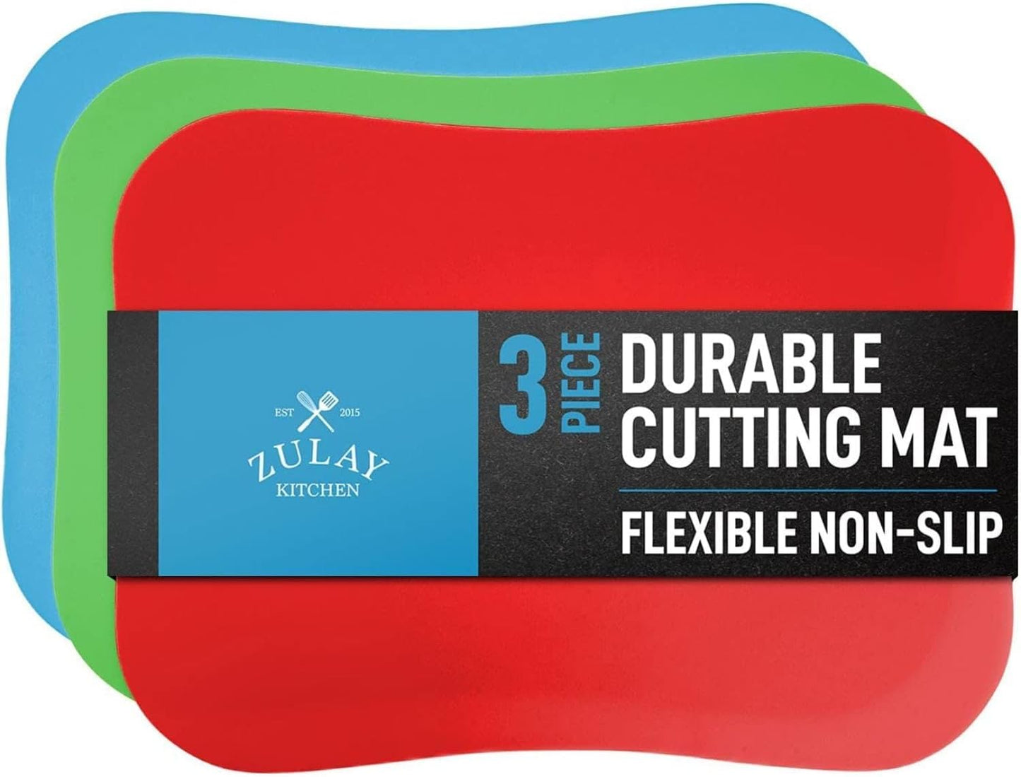 Zulay Kitchen Non-Slip Flexible Cutting Board Set - Dishwasher Friendly Cutting Mats For Cooking - Thick & Durable Flexible Cutting Mats - Non-Porous Cutting Board Mat Set of 3