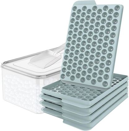 WIBIMEN Mini Ice Cube Trays, 0.55” Tiny Pebble Ice for Iced Coffee & Cocktails, Fast Chill, Easy Twist Release, Stackable with Lid & Storage Bin (2 Pack, Blue)