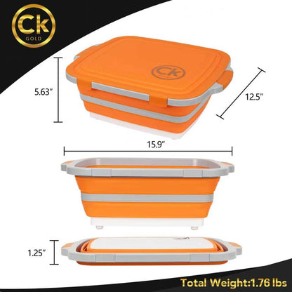 New XL Collapsible BBQ Prep Tub with LOCKING Lid, Cutting Board & Drain Hole | BPA-Free, Food-Grade, Space-Saving Prep Tubs for Marinating, Grilling, Camping & Outdoor Cooking (Black, 16L)