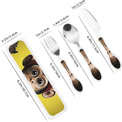 3-Piece Kids Silverware Set With Storage Case, Stainless Steel Reusable Children Safe Knife Spoon Fork Set Cute Kittens Children Flatware Set For Kids Lunch Box