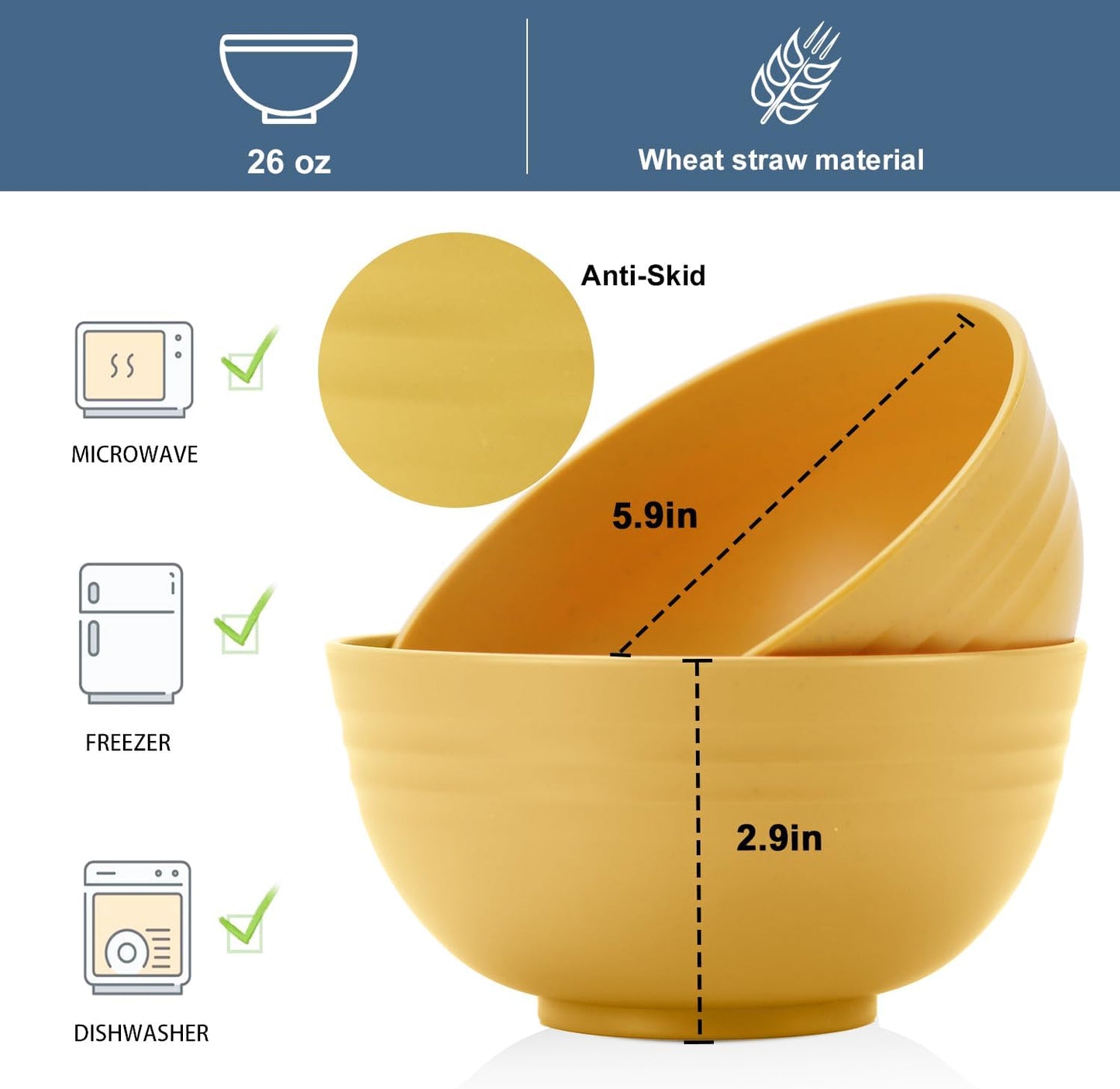 Wheat Straw Bowl Sets,8 PCS Unbreakable Cereal Bowl 26 OZ,Microwave and Dishwasher Safe Bowls,Bowl Sets for Camping and Picnic BPA Free Colorful Salad Bowls for Serving Soup,Oatmeal and Fruit Etc…