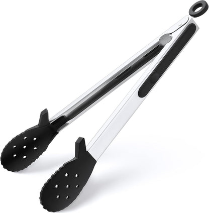 Kitchen Tongs with Silicone Tips, 9" & 12" Silicone Tongs for Cooking
