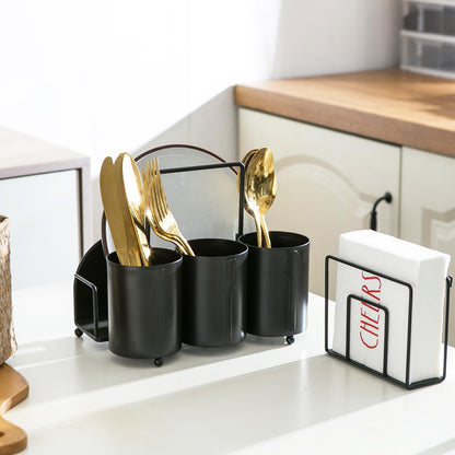 NelyBet Silverware Caddy Utensil Holder for Countertop Utensil Caddy with Paper Plate Napkin Holder Cutlery Flatware Silverware Organizers for Outdoor Party Camping Picnic - Black Metal