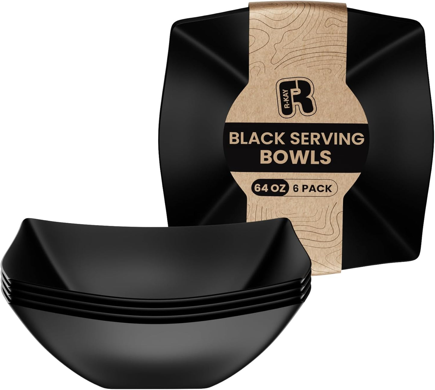 R-kay 6 Pack Square Plastic Serving Bowls - Clear Plastic bowls 16 Oz - Disposable Serving Bowls Heavy Duty For Weddings Catering And Birthday parties