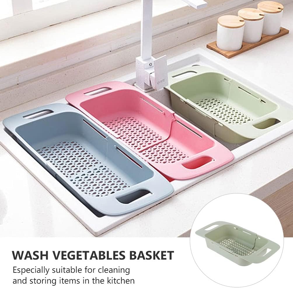 Cabilock Extendable Over The Sink Colander Fruits and Vegetables Drain Basket Expandable Dish Drying Rack Adjustable Trainer Sink Washing Basket for Kitchen