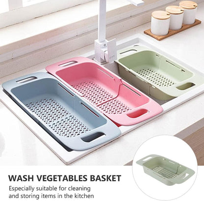 Cabilock Extendable Over The Sink Colander Fruits and Vegetables Drain Basket Expandable Dish Drying Rack Adjustable Trainer Sink Washing Basket for Kitchen