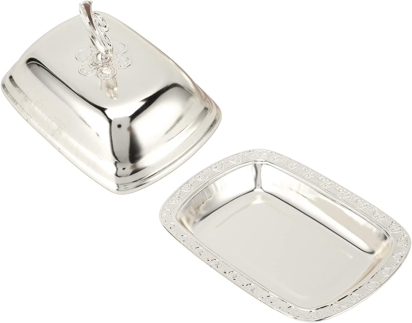 Stainless Steel Serving Tray, 7"x 5" Appetizer Plates with Swan Handle Lid, Fruit Dish Snack Serving Tray Decorative Dessert Platter Candy Holder for Wedding Home Birthday Party (Gold)