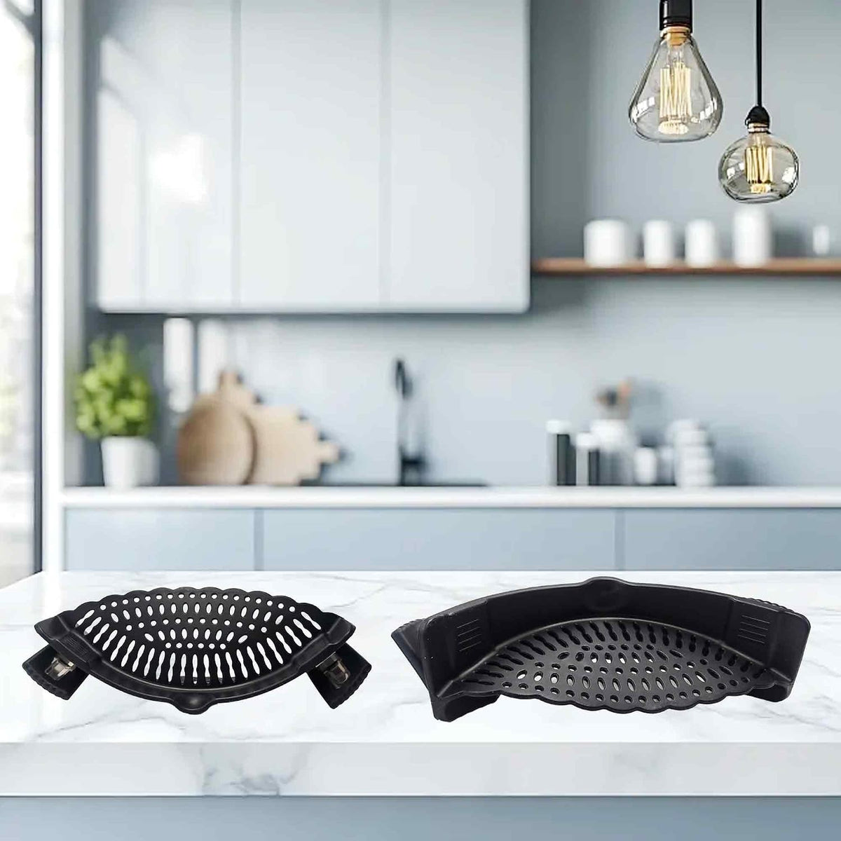 Blue Silicone Clip On Strainer, Universal Pot Colander for Draining Pasta, Vegetables and Kitchen Cooking