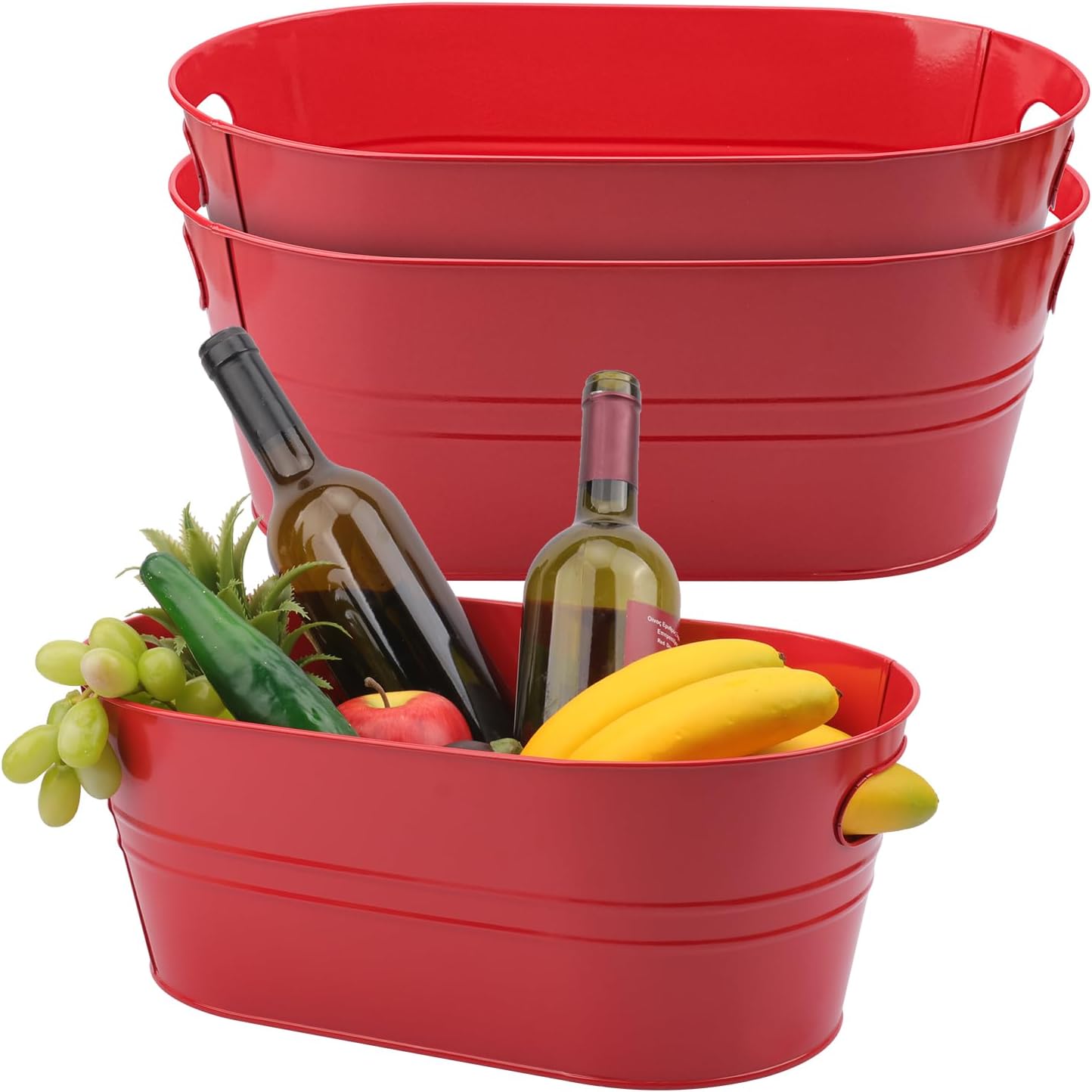 3 Pack 15.3" x 9" x 6" Yellow Metal Galvanized Tub with Handles, 3 Gallon Large Beverage Tubs for Parties, Beer, Wine, and Cocktails, Rust-Proof and Durable Ice Buckets