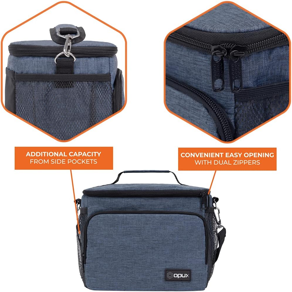 opux Insulated Lunch Bag for Men Women, Large Dual Compartment Cooler Bag, Soft Two Deck Lunch Box for Work School Picnic, Leakproof Lunch Tote with Shoulder Strap for Kid Adult (Purple, Double Deck)