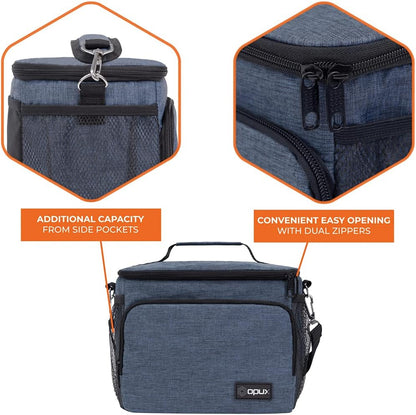 opux Insulated Lunch Bag for Men Women, Large Dual Compartment Cooler Bag, Soft Two Deck Lunch Box for Work School Picnic, Leakproof Lunch Tote with Shoulder Strap for Kid Adult (Purple, Double Deck)