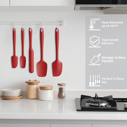 Coukre Silicone Spatula Set of 5,High Temperature Resistant, Food Grade Silicone, Dishwasher Safe, for Baking, Cooking (Pure Colorful A)