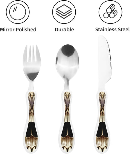 3-Piece Kids Silverware Set With Storage Case, Stainless Steel Reusable Children Safe Knife Spoon Fork Set Dolphin Children Flatware Set For Kids Lunch Box