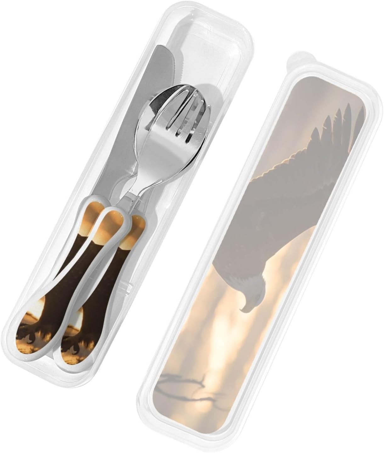 3-Piece Kids Silverware Set With Storage Case, Stainless Steel Reusable Children Safe Knife Spoon Fork Set Blue Active Girl Running Sunset Children Flatware Set For Kids Lunch Box - Colors A
