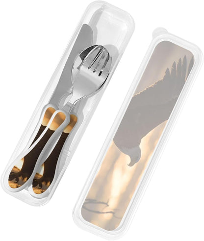 3-Piece Kids Silverware Set With Storage Case, Stainless Steel Reusable Children Safe Knife Spoon Fork Set Blue Active Girl Running Sunset Children Flatware Set For Kids Lunch Box - Colors A