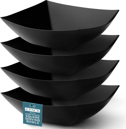 Posh Setting - White Plastic Square Serving Bowls for Party (16oz - 4 Pack), Disposable & Candy Containers for Party Table & Buffet