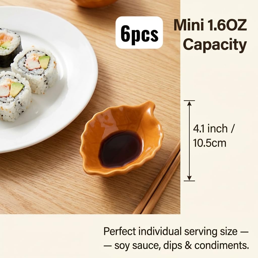Ceramic Soy Sauce Dishes, Green Leaf Shape Dipping Bowls, 1.5OZ