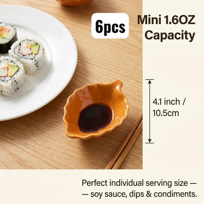 Ceramic Soy Sauce Dishes, Green Leaf Shape Dipping Bowls, 1.5OZ