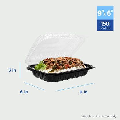 Karat Premium PP Hinged Container [150 ct], Take Out Food Containers - Case (9"x9", 3 compartments)