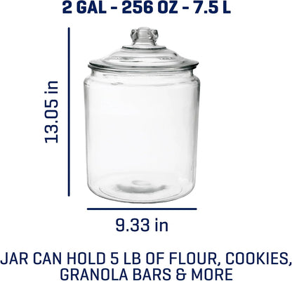 2 Gallon Glass Jar with Lid, Large Clear Apothecary Canister for Pantry Storage, Airtight Container for Flour, Sugar, Pasta – Dishwasher Safe
