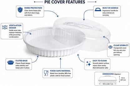 1-ct - Reusable Pie Container With Lid, 9" (Clear Lid) Transparent Pie Carrier Pastry Storage Durable Plastic Food Cakes Tarts & Desserts Container with Secure Lid for Transport & Storage