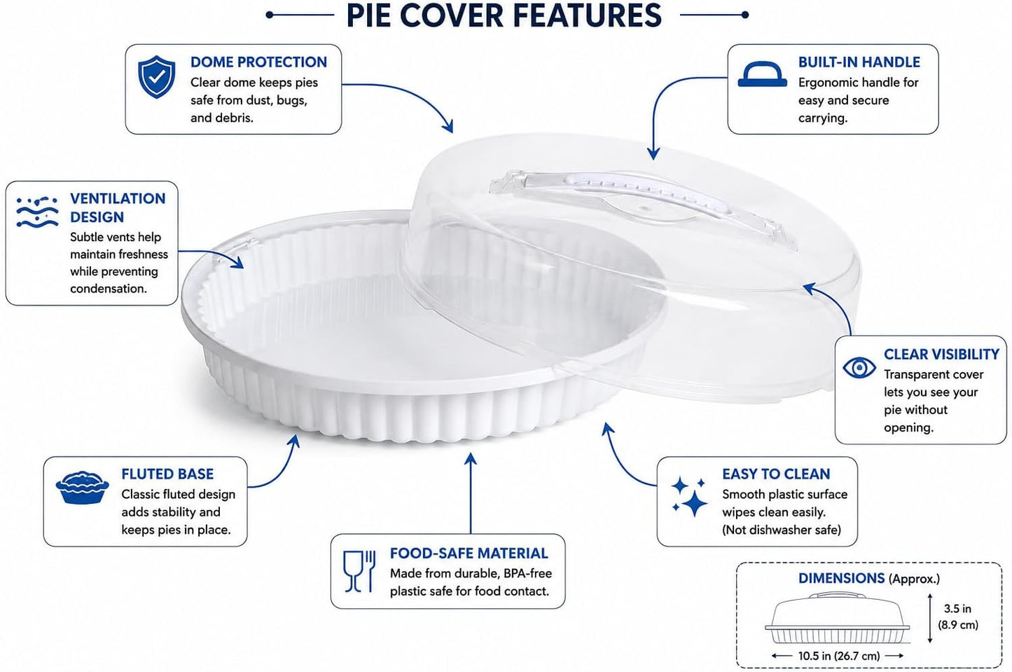 3 Count Pie Container with Lid Reusable Pie Carrier Set Clear Round Pastry Storages Stackable Plastic Pastry Holder with Secure Lid