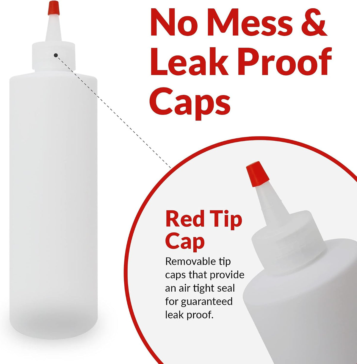 Reli. Plastic Squeeze Bottles, 16 oz. | 10 Pack | Clear with Red Tip Cap