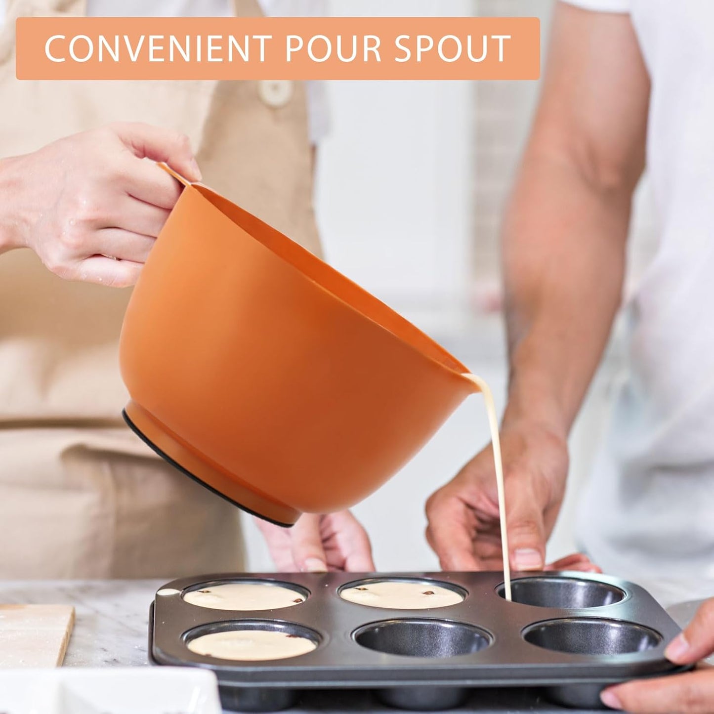 BoxedHome 4.5 Quart Large Plastic Mixing Bowls, Microwave Safe Mixing Bowl Set with Pour Spout, Nesting Bowls for Space Saving Storage(Violet Blue)