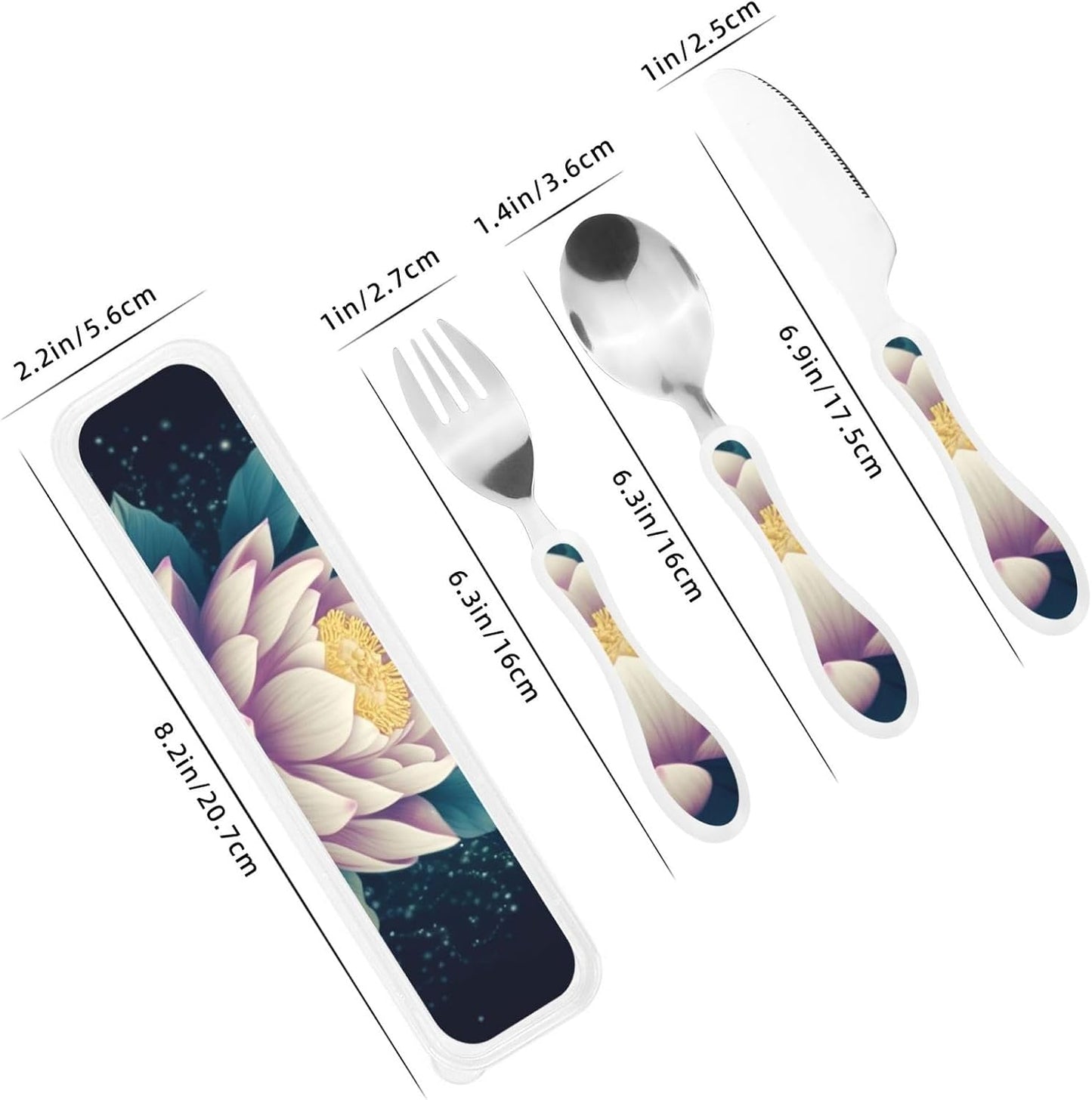 3-Piece Kids Silverware Set With Storage Case, Stainless Steel Reusable Children Safe Knife Spoon Fork Set Leaves Floral On Rustic Wood Children Flatware Set For Kids Lunch Box