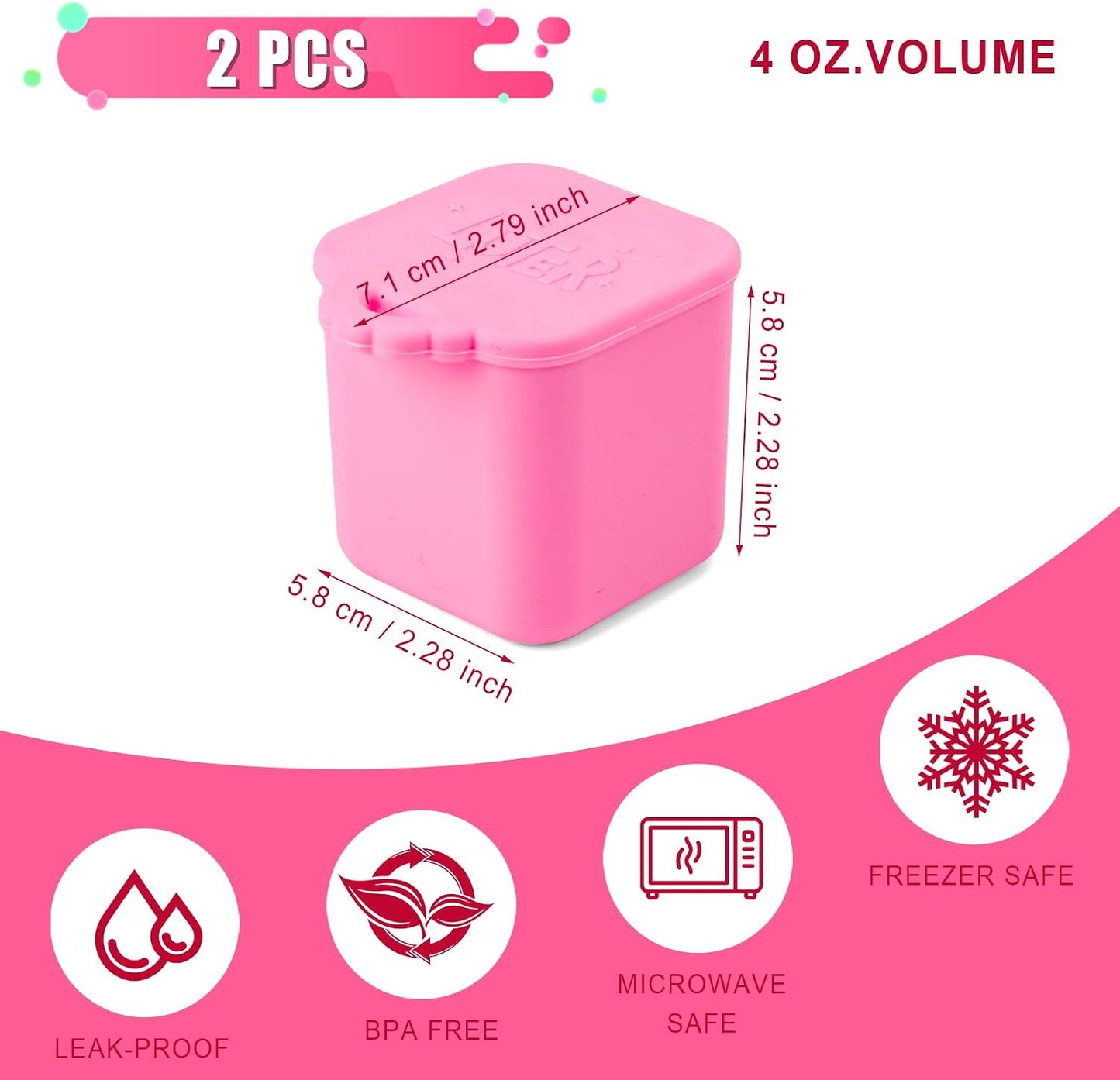 2PCS Dip Containers Compatible with, 4oz Silicone Salad Dressing Container To Go for Most Bento Lunch Box Condiment Dipping Sauce Cups with Lids for Kids School Picnic Travel (Orange, Purple)