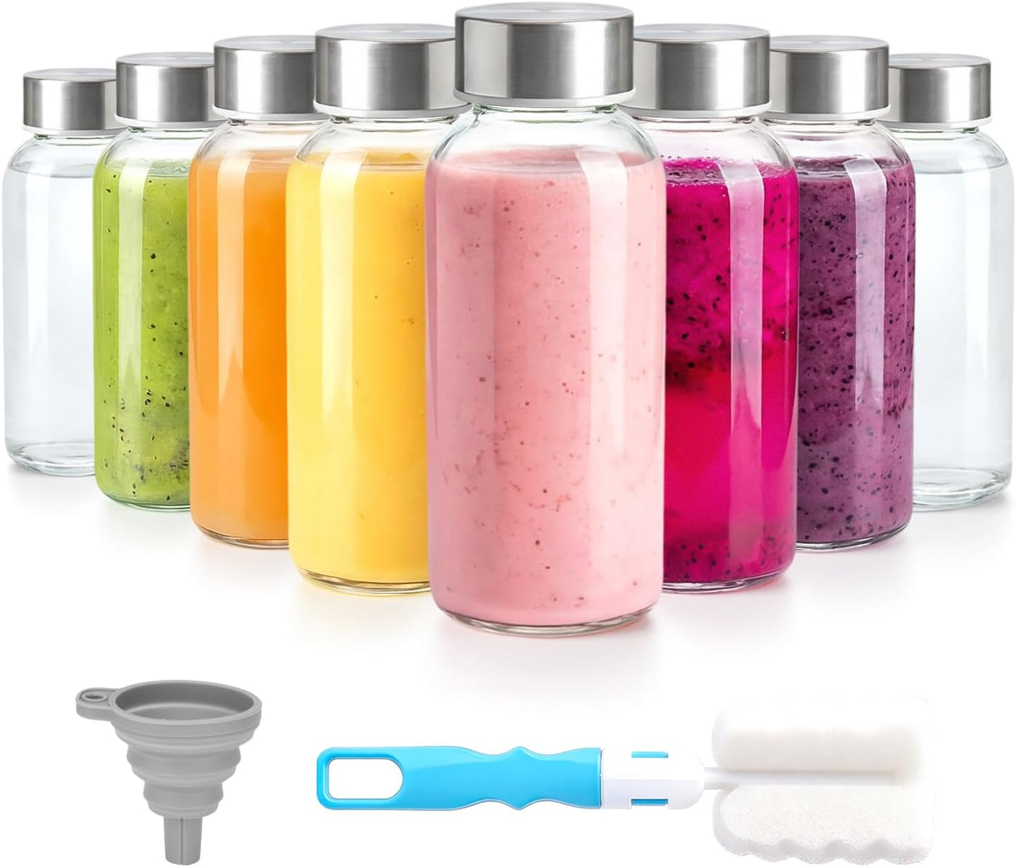 Zukro Glass Juice Bottles with Lids for Juicing 18 oz, Reusable Clear Glass Water Bottles with Stainless Steel Airtight Cap for Refrigerator, 100% Leak Proof Drinking Jar, BPA Free, Set of 6