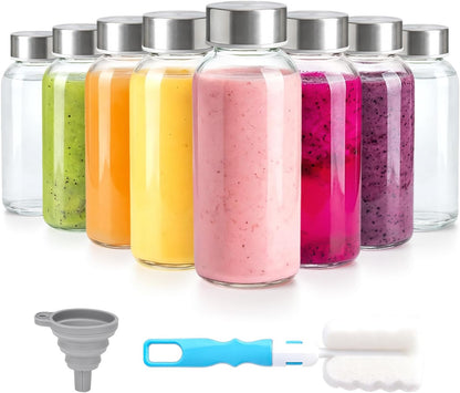 Zukro Glass Juice Bottles with Lids for Juicing 18 oz, Reusable Clear Glass Water Bottles with Stainless Steel Airtight Cap for Refrigerator, 100% Leak Proof Drinking Jar, BPA Free, Set of 6
