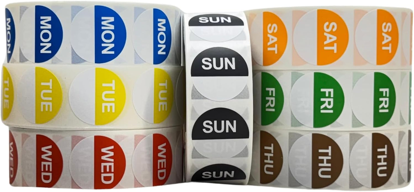 Removable Day of The Week Labels - 1000 Stickers for Each Day - 7,000 Total Labels - for Meal Prep & Restaurant FIFO Inventory Management - 1" Diameter