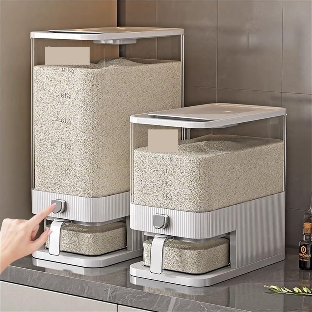 22 lbs Large Capacity Rice Dispenser with Airtight Lid, Multipurpose Rice Storage Container Measuring Cup for Kitchen, Rice, Soybean Corn(Purple)