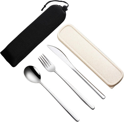 VANRA 4-Piece Portable Travel Utensils Set with Case 18/8 Stainless Steel Flatware Set Reusable Cutlery Set with Fork Spoon Knife Chopstick for Lunch Travel Camping School Work Picnic (Pink)