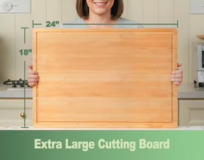 Bamboo Cutting Board for Kitchen, 18" Large Wood Charcuterie Cheese Board, Wooden Chopping Block with Side Handles and Juice Grooves