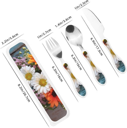 3-Piece Kids Silverware Set With Storage Case, Stainless Steel Reusable Children Safe Knife Spoon Fork Set African Animals Children Flatware Set For Kids Lunch Box