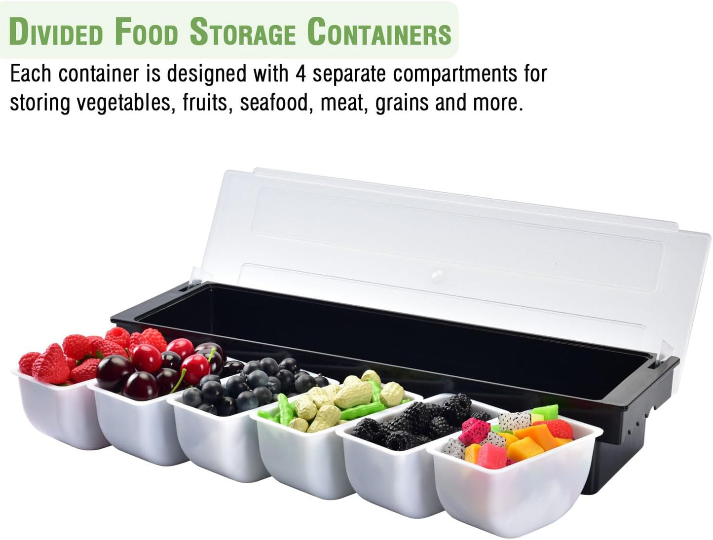 V·RESOURCING Ice Chilled Condiment Caddy,4 Containers(27oz) with Ice Chamber,Ice Cooled Condiment Serving Container with Lid for Salar Bar,Fruit,Veggie,Candy,Snack,Sauce