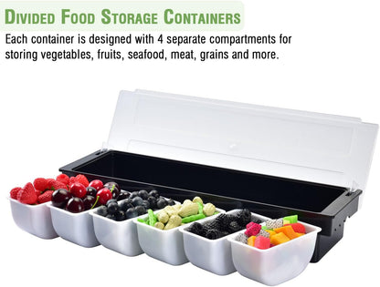 V·RESOURCING Ice Chilled Condiment Caddy,4 Containers(27oz) with Ice Chamber,Ice Cooled Condiment Serving Container with Lid for Salar Bar,Fruit,Veggie,Candy,Snack,Sauce
