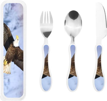 3-Piece Kids Silverware Set With Storage Case, Stainless Steel Reusable Children Safe Knife Spoon Fork Set Ocean Sea Animal Shark Children Flatware Set For Kids Lunch Box
