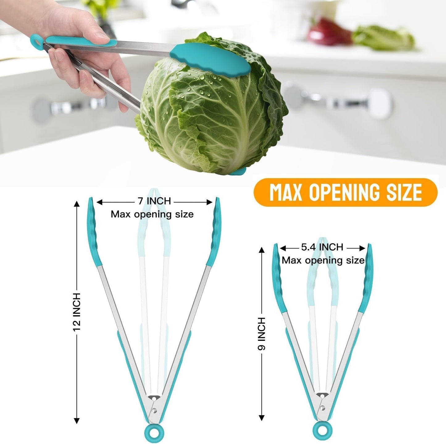 HOTEC Premium Stainless Steel Locking Kitchen Tongs with Silicon Tips, Set of 2-9" and 12"