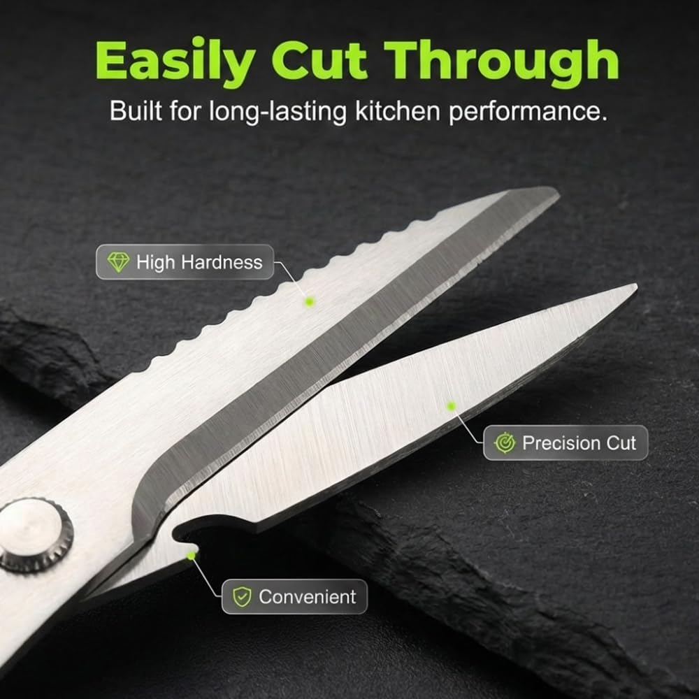 Multi-Purpose Kitchen Shears, 2026 Upgraded Heavy Duty Stainless Steel Kitchen Scissors, with Spring Loaded Handle, Stainless Steel Bone Cut Kitchen Scissors Poultry Shears (1)