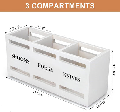 Wooden Silverware Cutlery Holder White Flatware Caddy Small Kitchen Utensil Holders for Party Wood Silverware Organizer Storage for Table Countertop Spoon and Fork Holder Utensils Caddy Basket