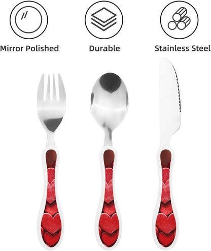 3-Piece Kids Silverware Set With Storage Case, Stainless Steel Reusable Children Safe Knife Spoon Fork Set Blue Active Girl Running Sunset Children Flatware Set For Kids Lunch Box - Colors B